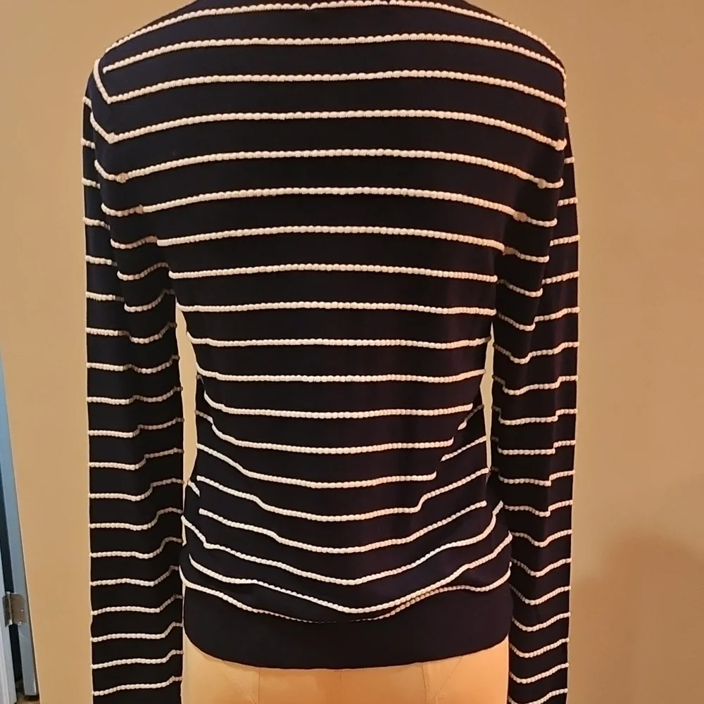 August Silk Navy and Red Striped Cardigan - Picture 2 of 3